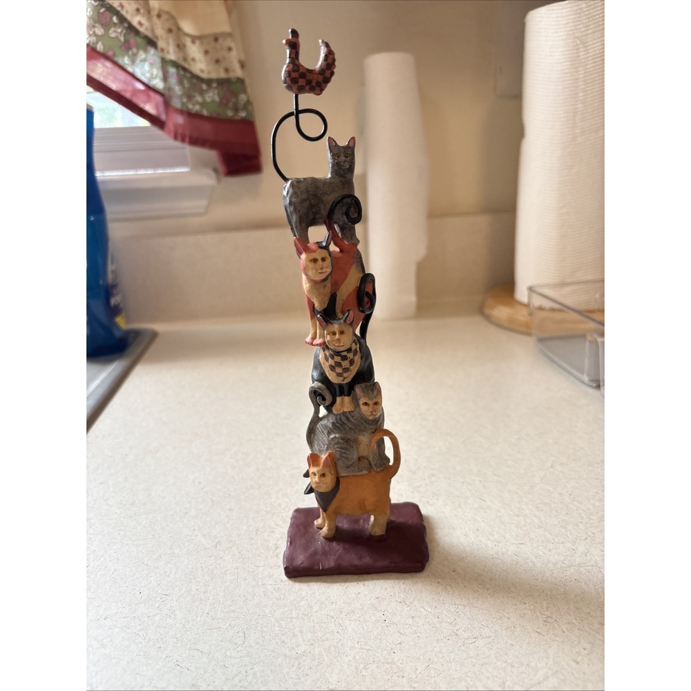 Folk Art Tower Of Cats By E Smithson 9"